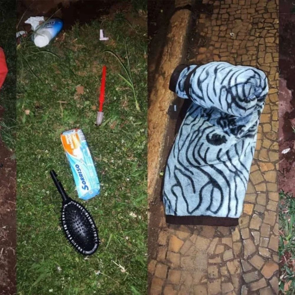 Mochila laranja retirada na parada de ônibus em frente ao STF